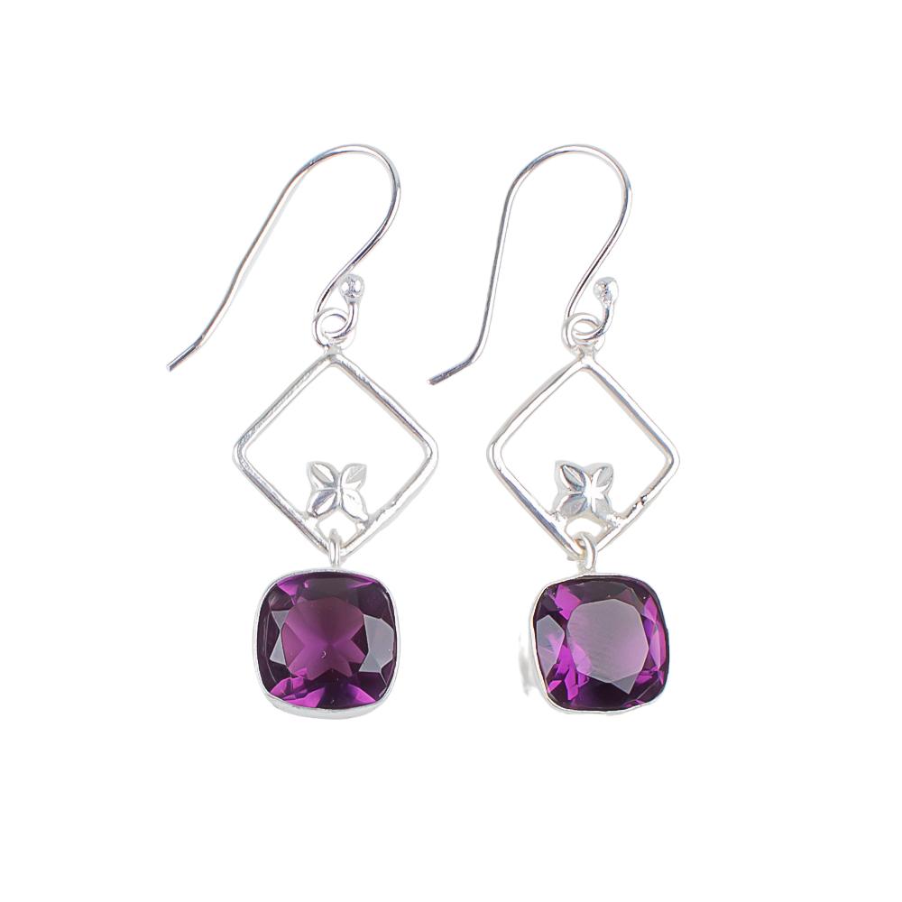 Amethyst Gemstone 925 Sterling Silver Jewelry Handmade Stylish Earrings 1.70" EE-10-6