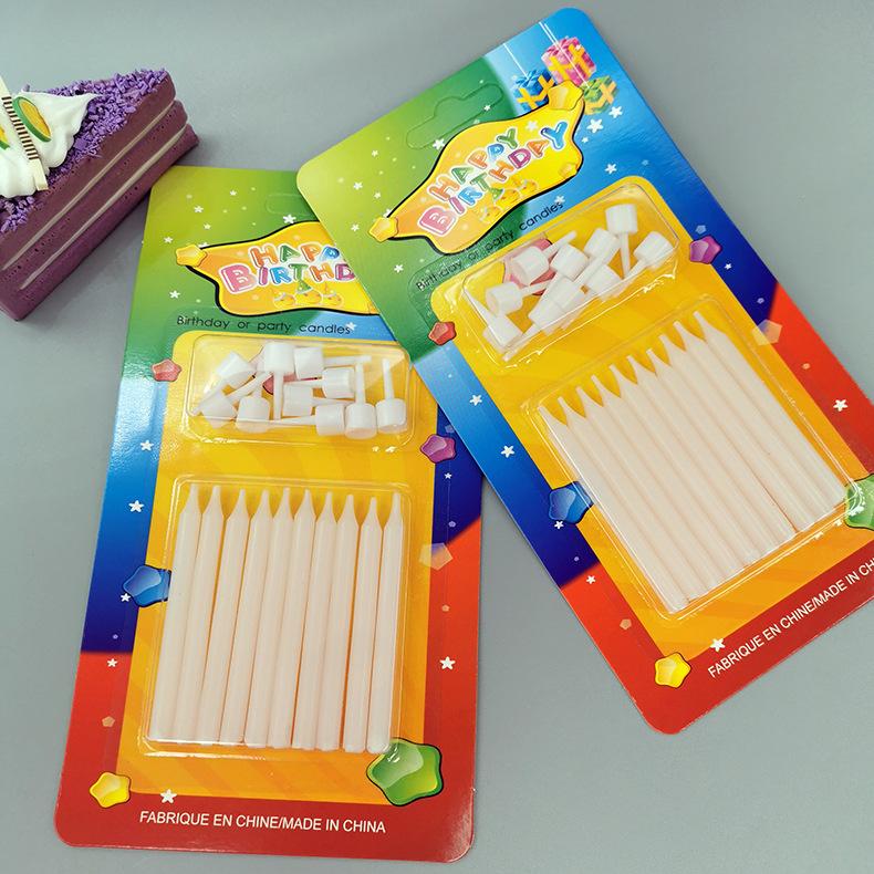 Colorful Slender Baking Pole Baking Cake Decorative Birthday Candles Creative Macaron Color Glossy Candles with Base Holder