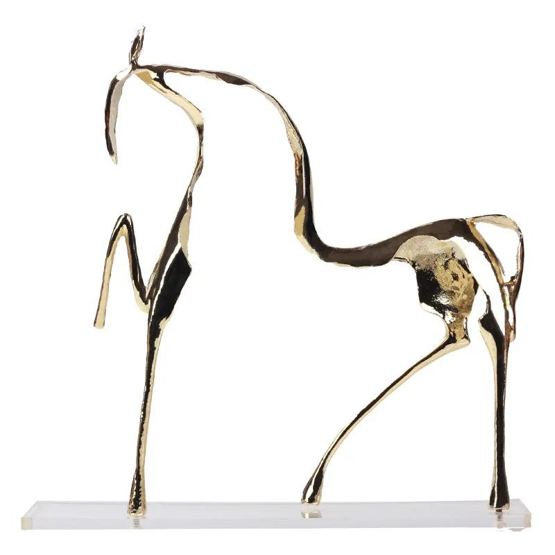 Metal Handicrafts Abstract Animal Sculpture Hollowed-out Horse Golden Horse Metal Figurine Home Decoration Accessories