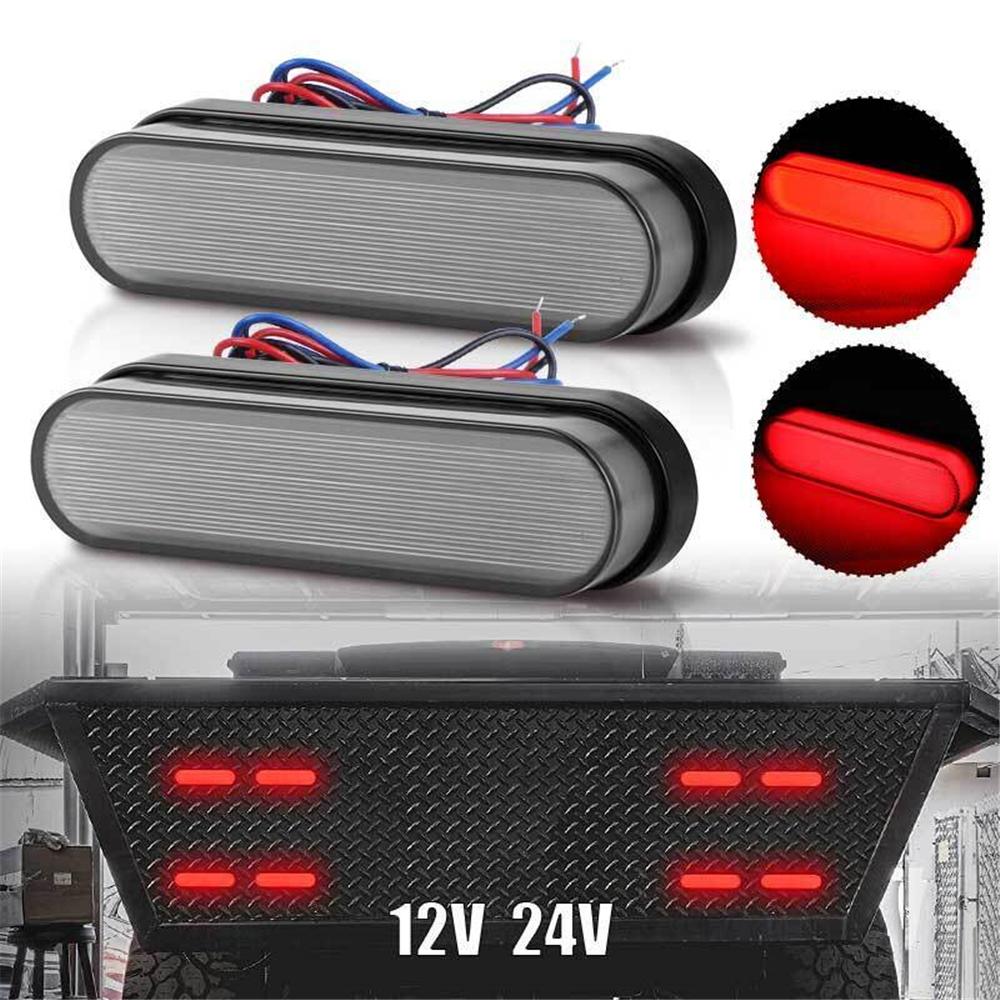 2Pcs Trailer Truck RV 24 LED Oval Brake Tail Light Rear Stop DRL Marker Red Lamp