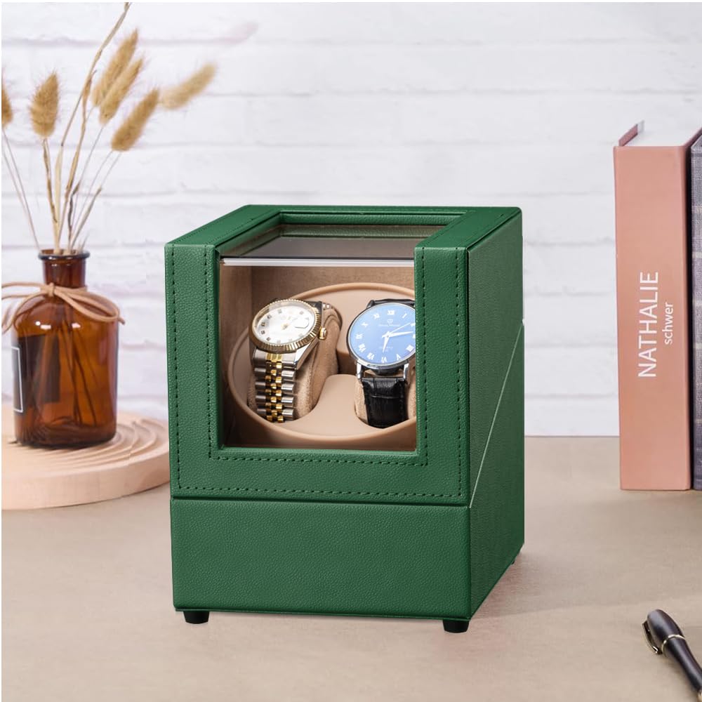 SOUKENGEN Automatic Watch Winder (2-Watch Winder) for Men and Women (09: Green 2+0L)