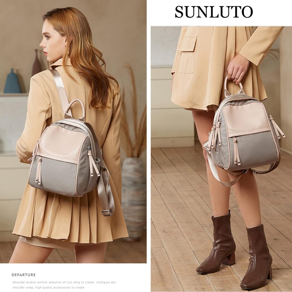 SUNLUTO Women's Backpack, Cute and Stylish, Small, 10 Pockets, Large Capacity, Fits a 9.7-inch iPad, Mini Bag, Waterproof, Lightweight, Oxford + PU