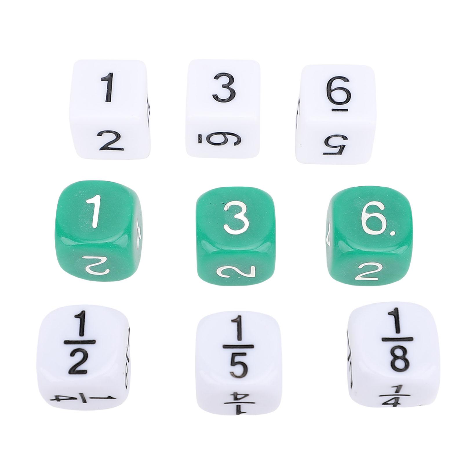 30 PIÈCES Dés Numérotés 6 Faces Plastique Blanc Vert 16mm, Dés Fractionnaires Éducatifs, Convient aux Jeux de Société, Jeux de Dés, Jeux de Mathématiques