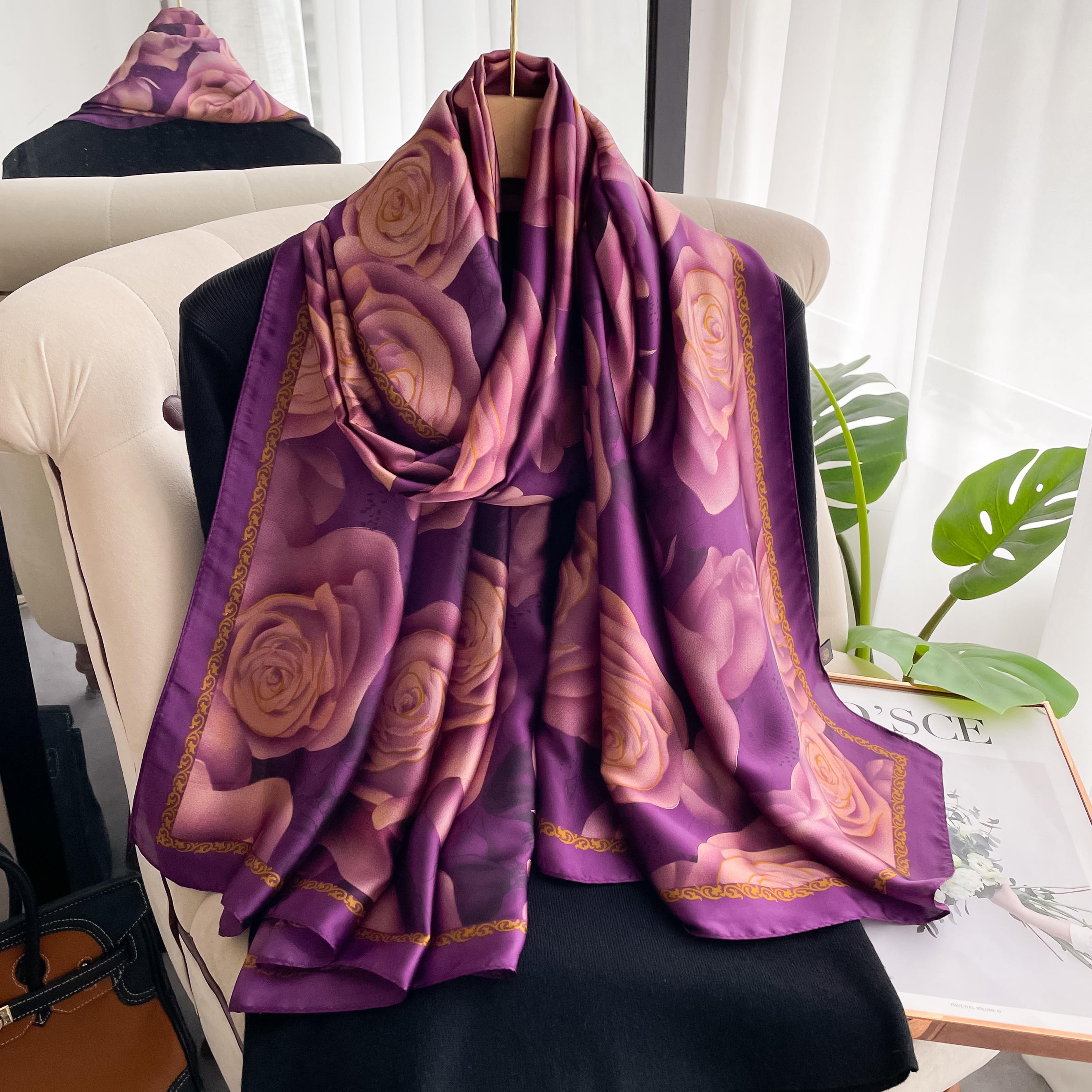 

180*90Cm Classic Silk Scarf Women Foulard Office Lady Large Fashion Print Beach Hijab Shawl Warp Bandanna Muffler Pareo Fashion