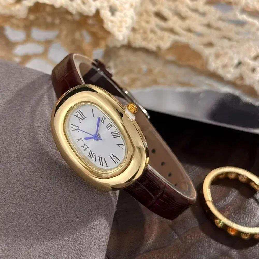 Stylish Oval Bathtub Ladies Belt Quartz Watch Egg-Shaped Elegant Miniature Women Wristwatch Vintage-Style Strap Watch