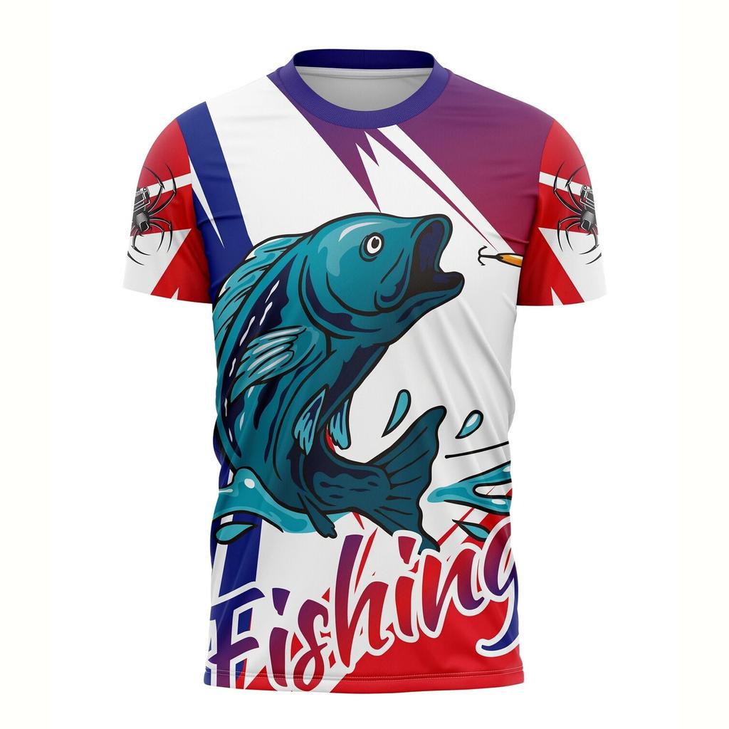 Summer Round Neck 3D Fish Graphic Print Top Fashionable Casual Short Sleeved Men's T-shirts