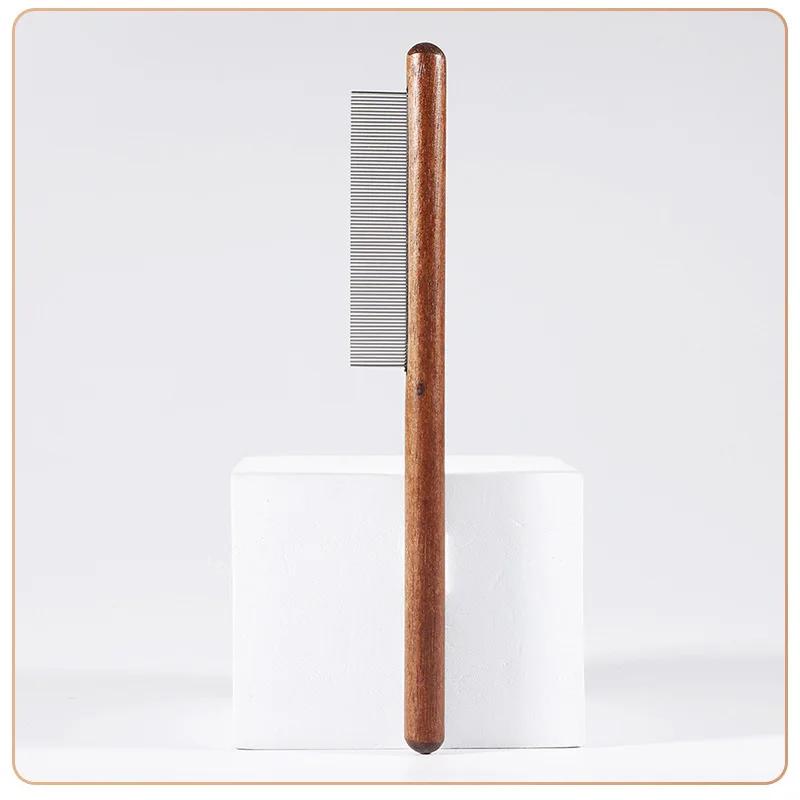 Stainless Steel Pet Hair Remover Comb with Wooden Handle for Cats Dogs Flea Tick Grooming Tool