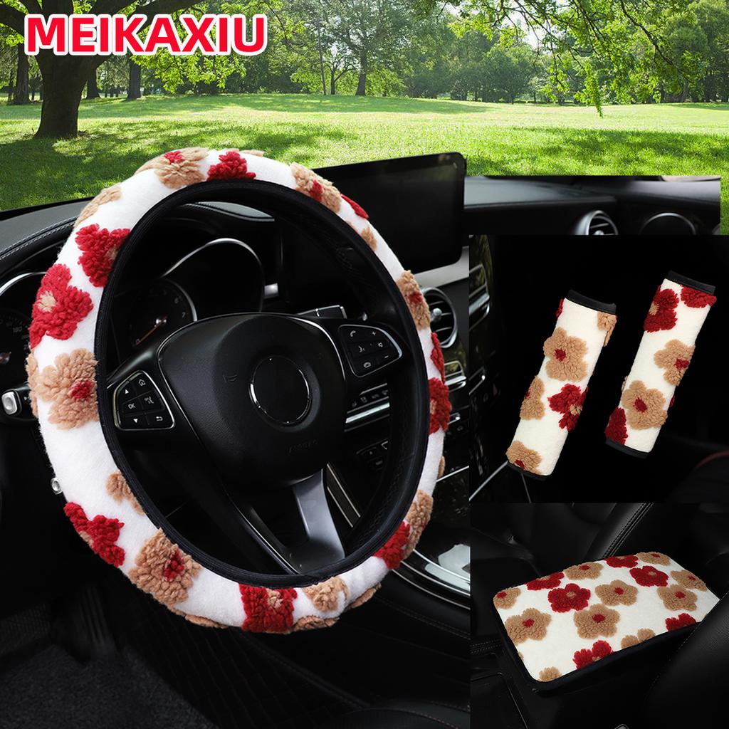 4 Plush Large Flower Hand Warmer Car Without Inner Ring Steering Wheel Cover Shoulder Strap Accessory Armrest Cushion for Women