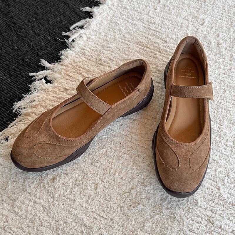 

Vitality girl super comfortable sports platform cowhide Mary Jane 2025 spring medium heel leather casual shoes 39 верблюд