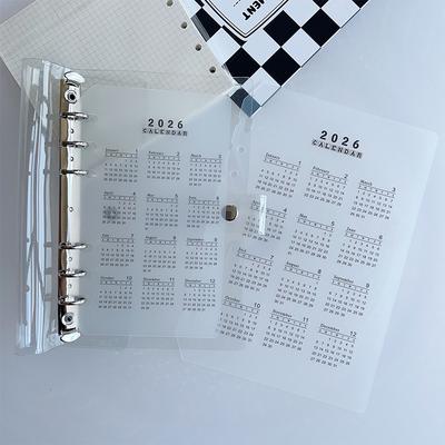 2026 A5/A6 Loose Leaf 6 Holes Calendar Separator Page Durable Transparent PP Frosted Material For Planner Time Management