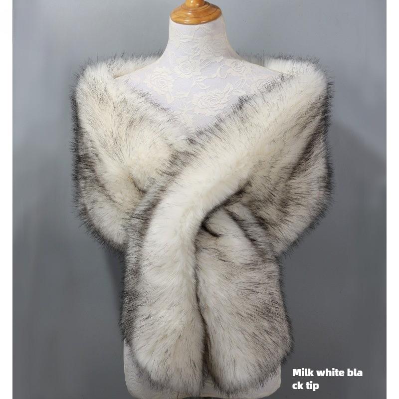 Autunno Inverno di Alta Qualità Lungo Nuovo Pelliccia Sintetica Capelli di Volpe Abito da Sposa da Sera Ispessito Scialle Grande Mantella sciarpa Sciarpa da Donna
