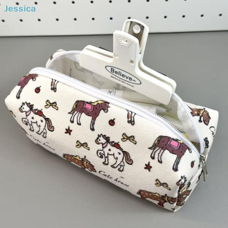 Cute Horse Print Pencil Case – Canvas Zipper Pouch For Stationery Cosmetics Daily Essentials