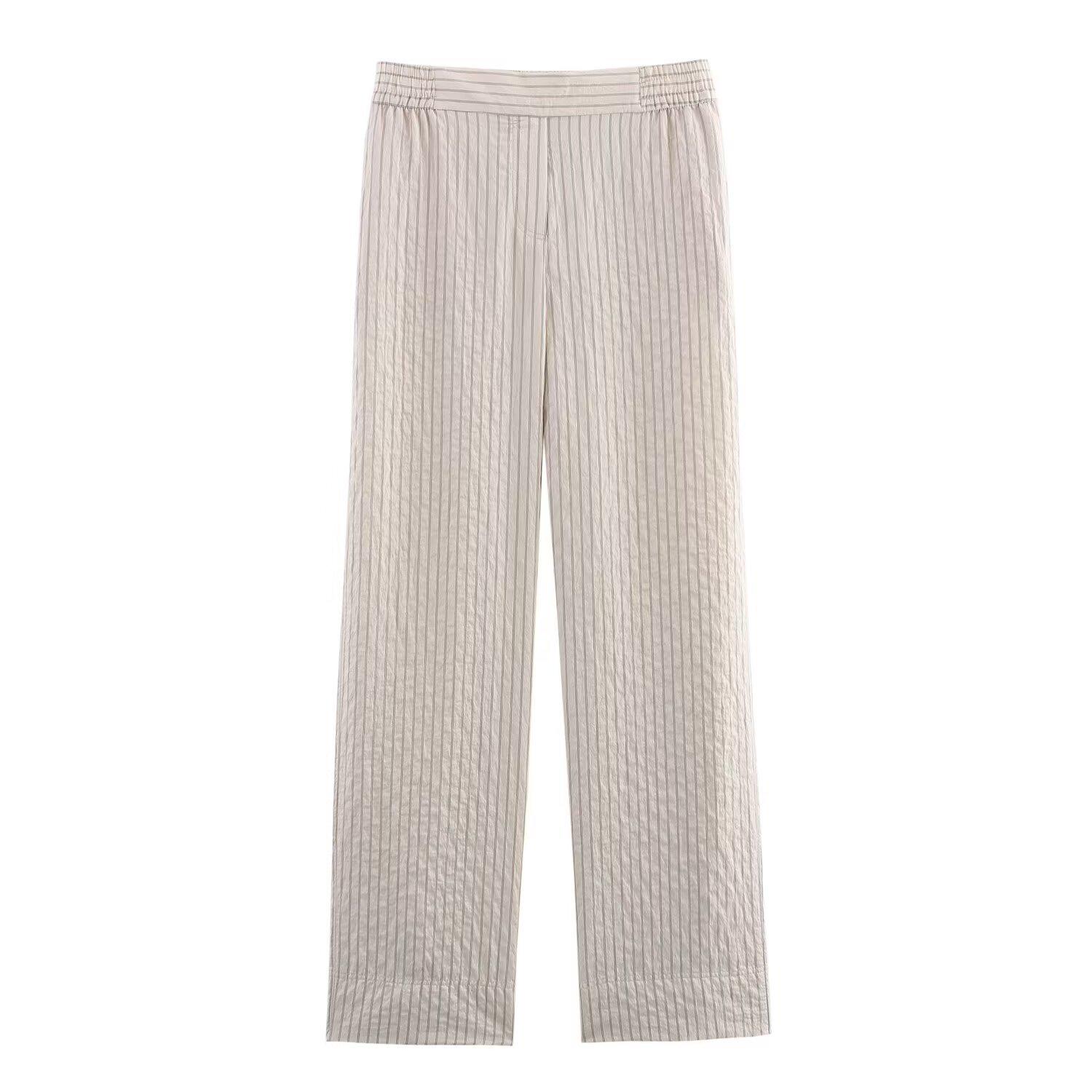 

2025 Spring Women s Striped Shirt & High-Waisted Pants Set M