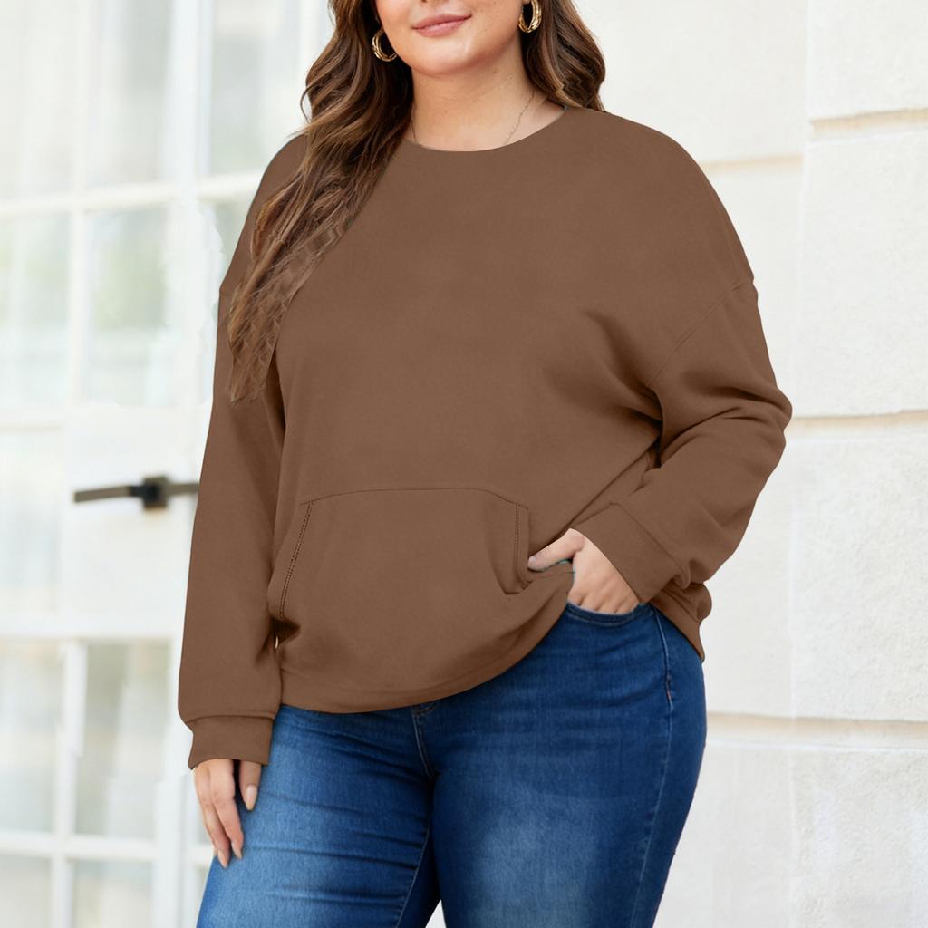 Plus Size Sweatshirt För Kvinnor Oversized Crewneck Långärmad Pullover Toppar