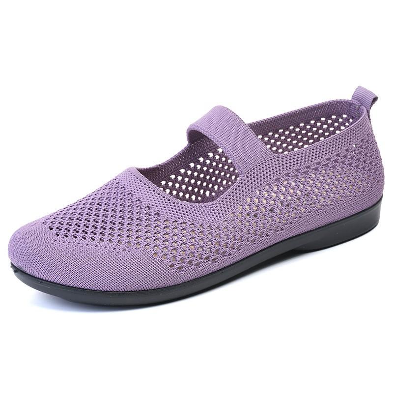 Womens Breathable Mesh Flat Slip-On Shoes Comfort - Low Heel Round Toe Casual Walking