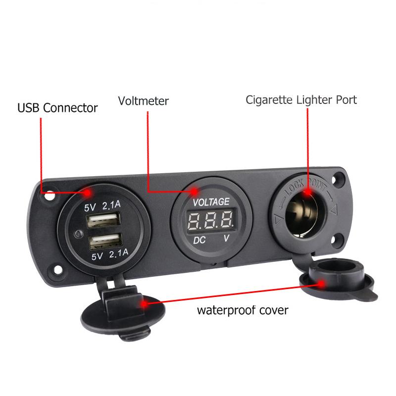 12V Dual USB 4.2A Car Charger with LED Digital Voltmeter Voltage Cigarette Lighter Power Socket Plug Adapter For Car Boat RV