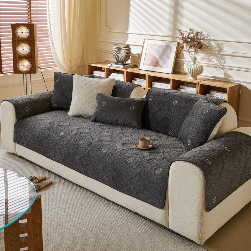 Retro High-End Sofa Cushion  New Autumn And Winter Milk Fleece Seat Cushion Fixed Non-Slip Sofa Cover Cover Cloth