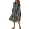 Women's Dresses Loose Casual Solid Color V-Neck Button Long Dresses