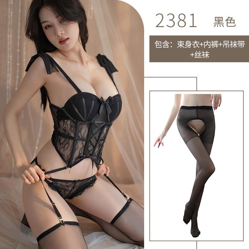 Sex Underwear Women's Steel Ring Gathers Slim-fitting Vest Suit Garter Belt Sexy Lace Sex Perspective
