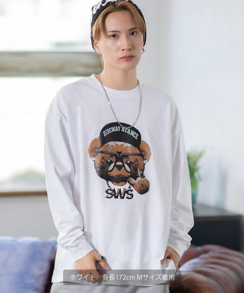 IMPROMES Casual SIDEWAYSTANCE Cheese Bear Long Sleeve T-Shirt, Men's, Black