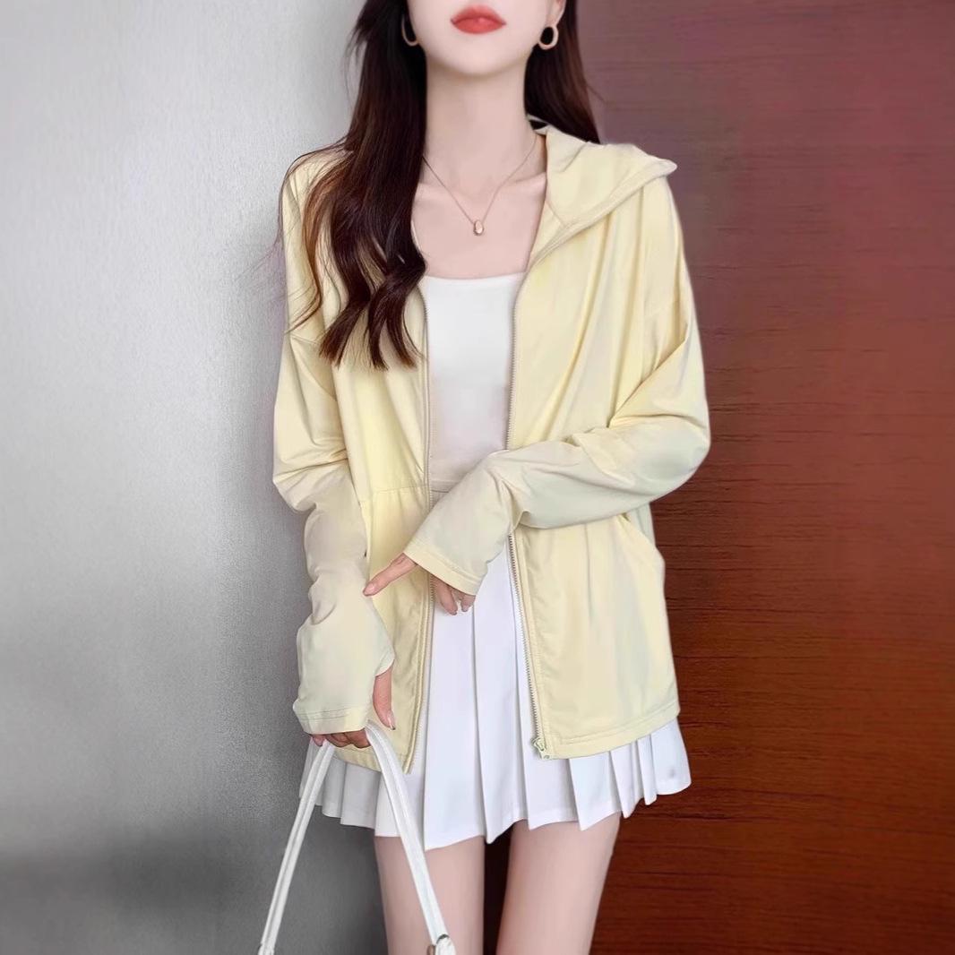 

Женский летний кардиган с капюшоном из ледяного шелка для защиты от солнца L жёлтый