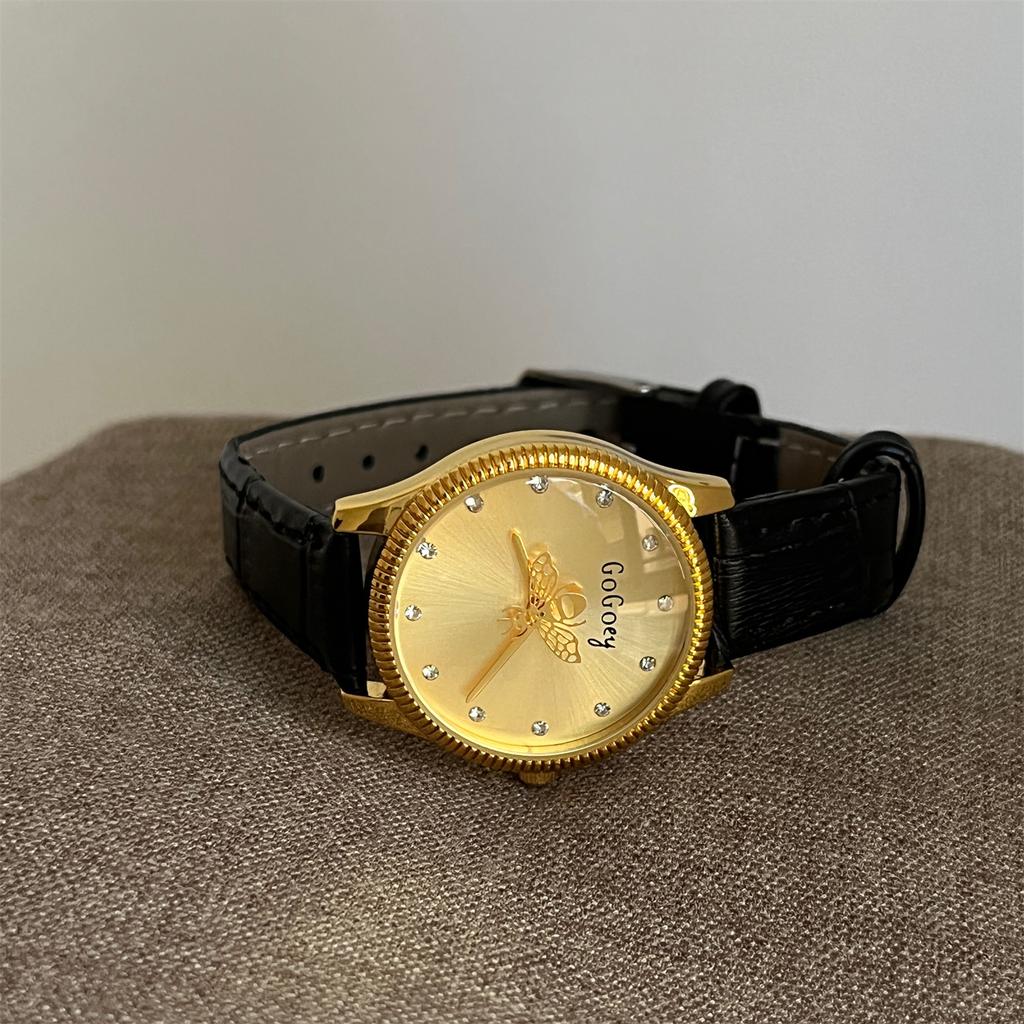 Ancient European Trend High-End Sense Retro Couple Watch Little Bee Pointer Niche Belt Watch Women'S