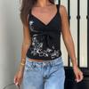2026 Spring/Summer New Floral Print Bow Tie Black Tank Top Slim Fit Slimming Camisole for Women