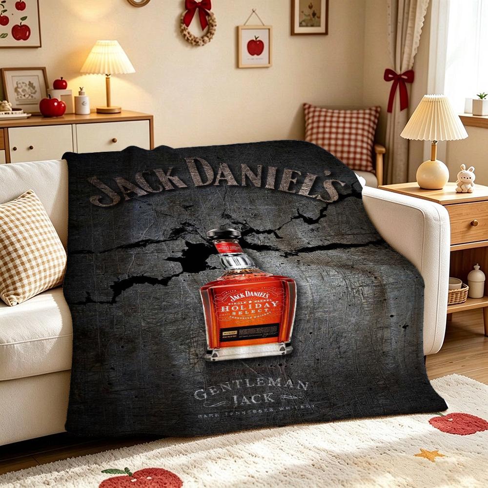 Classic Jack Daniel'S Tennessee Whiskey Flannel Printed Blanket Thick Warm Throw Blanket For Living Room Kids Room Party Decor Holiday Gift