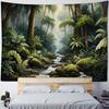 Tropical Rainforest Tapestry with Flowers & Birds Green Natural Landscape Wall Hanging Background Poster for Home Decoration