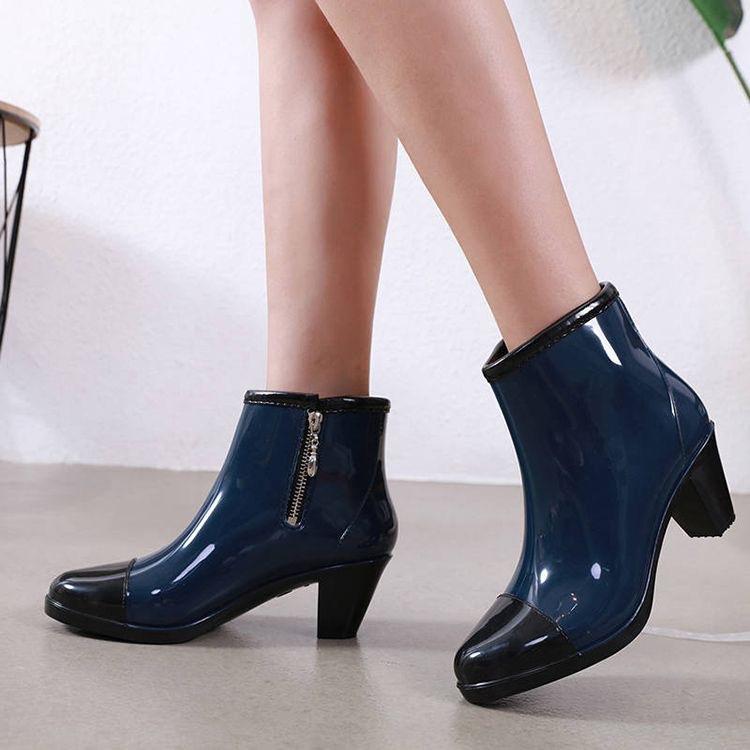 Regenlaarzen Luxe Designer Dames Chunky Hakken Rubber Schoenen Waterdicht Pvc Tuin Werk Galochen Enkellaars Regenlaarzen Schoeisel 36 gray