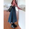 Chic Pleated Jeans Skirts Spring Autumn High Waist Long Washing Ladies Straight Women Loose Denim Midi Skirts