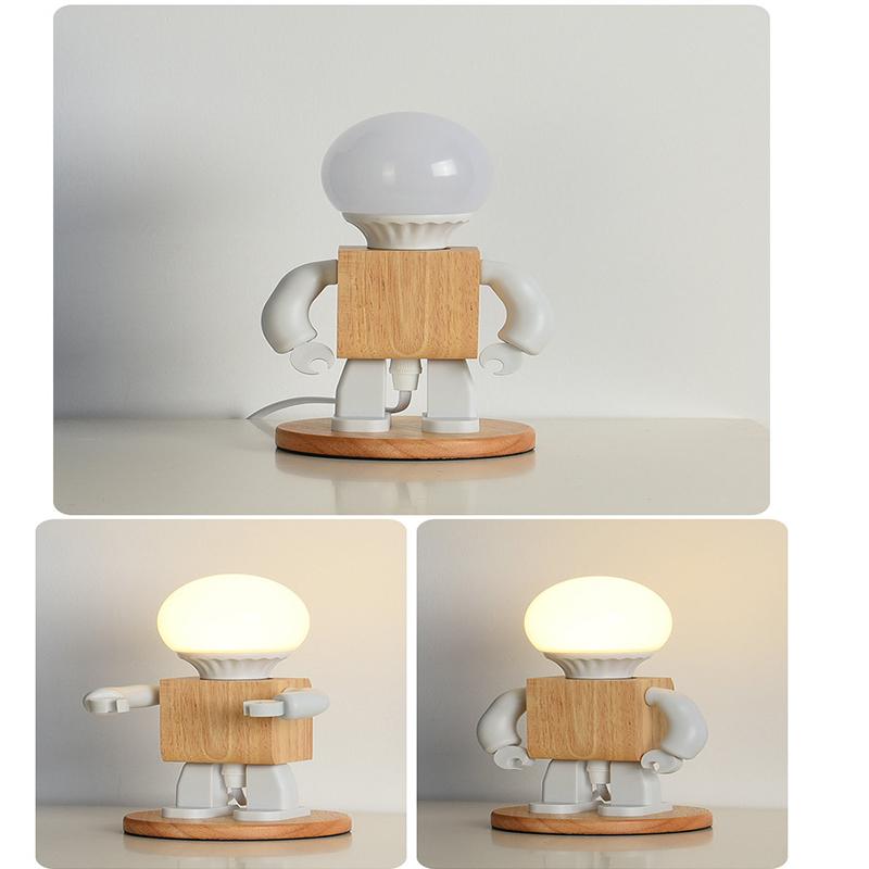 Creative Robot Table Light Nordic Modern White Wood Table Lamp LED Kids Baby Girl Boy Children Bedroom Bedside Mini Night Lights