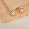 Elegant Retro Pearl & Diamond Pattern Stainless Steel Stud Earrings for Autumn/Winter