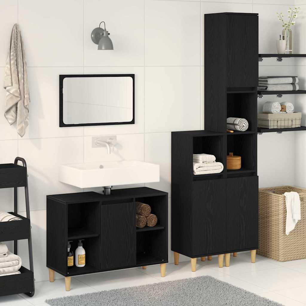 Bathroom Furniture Set with Storage 3 pcs Black Wood based Material