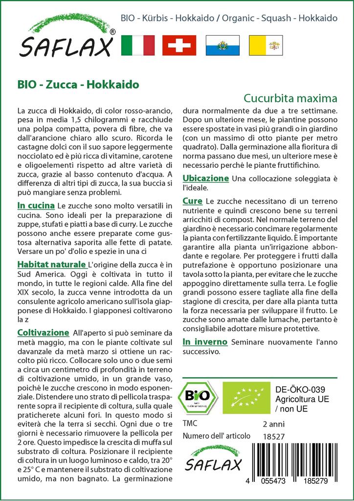 SAFLAX Garden In the Bag - Organic - Squash - Hokkaido - 5 Seeds - With Substrate In a Fitting Stand Up Bag - Cucurbita Maxima