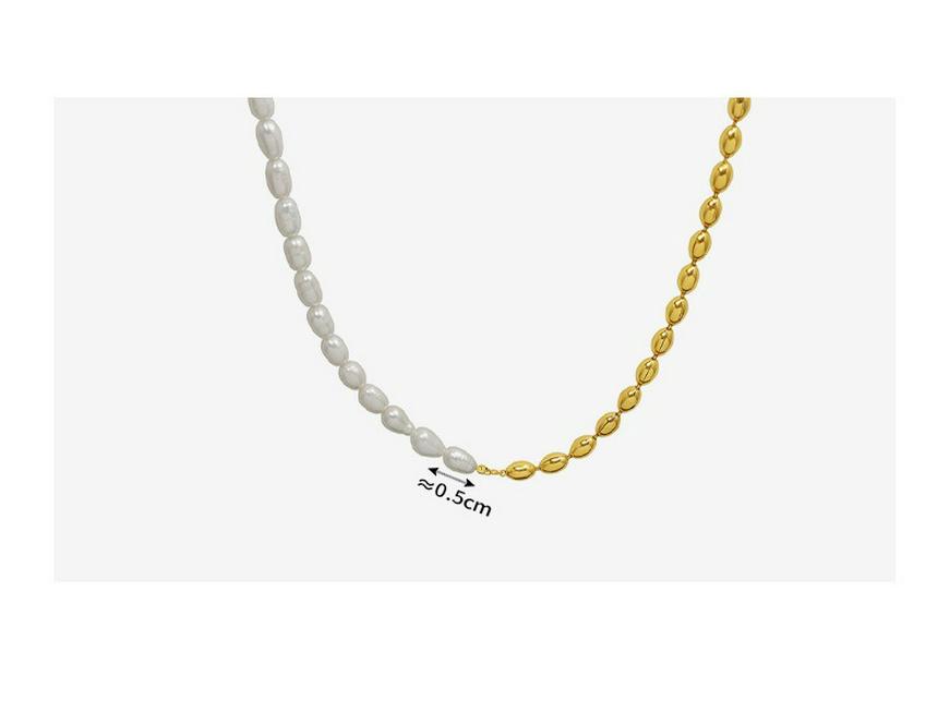 French-Style Retro Necklace: Oval Bead & Choker Spliced, 18k Gold Titanium Steel with Freshwater Pearls for Women