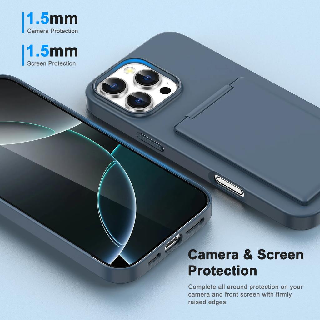 Walle Phone Case for For IPhone 16 Plus 15 14 13 12 Pro Max Shockproof Protective Anti-fall Cover t with Card Holder Kickstand