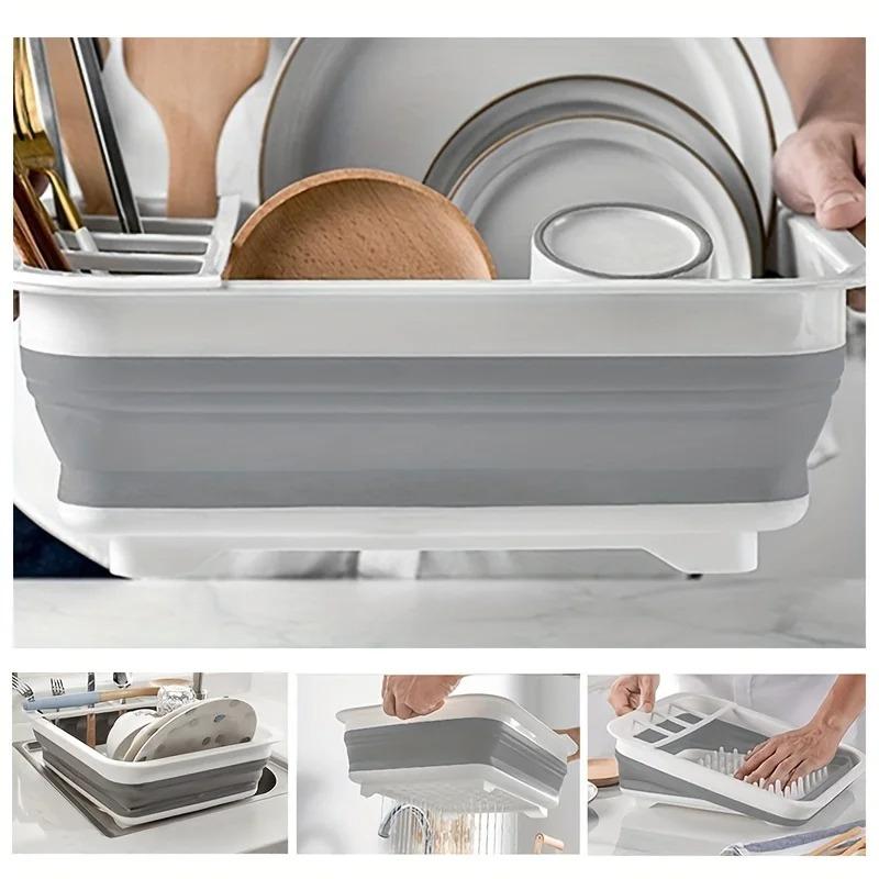 Collapsible Dish Drying Rack with Utensil Holder Plastic Space-Saving Dish Rack for RV Camping Travel Trailer Motorhomes Kitchen