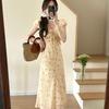 French beautiful V-neck floral dress women's summer new holiday style temperament waist long dress tea break dress