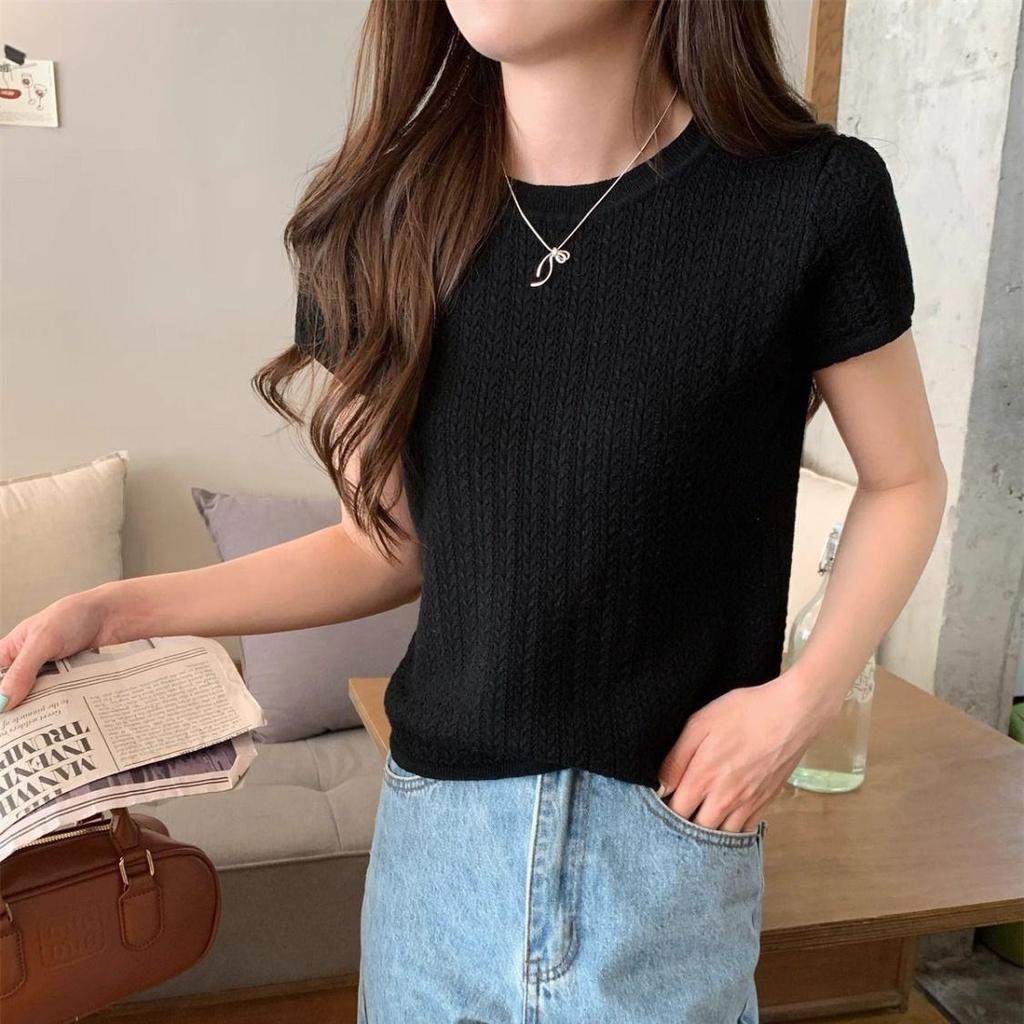 Korean Style Twist Hollow Knitted Short Sleeve Women's Spring/Summer 2025 Top