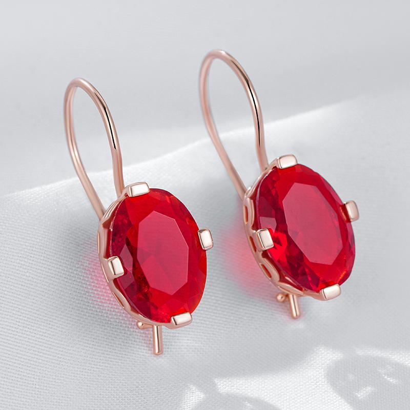 Shiny Red Natural Zircon Drop Earrings For Women Fashion  Rose Gold Color High Quality Daily Fine Vintage Jewelry