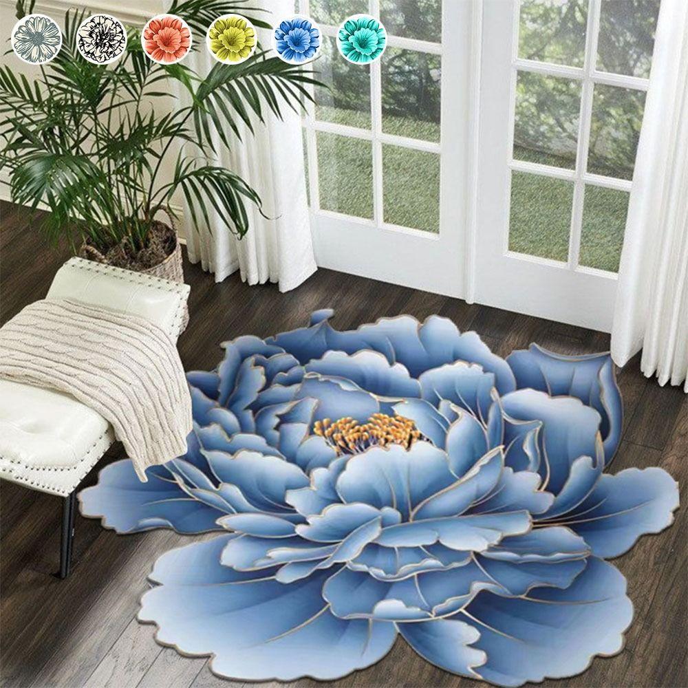 

60×60cm Floral Rug Imitation Cashmere Floor Mat for Living Room Tea Table and Bedside озеро синього кольору