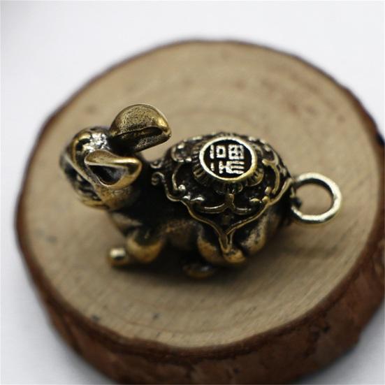 Vintage Realistic Brass Zodiac Animal Rabbit Miniature Keychain Pendant Car