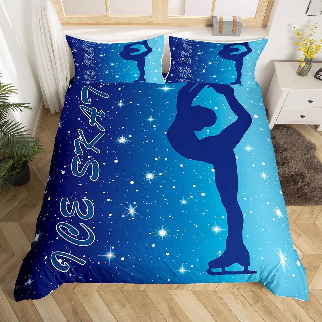 Ice Skating Duvet Cover Set For Kids Teens Queen Size Lightweight Down Quilt Covers 2 Pillowcases 1 Comforter Cover No Comforter