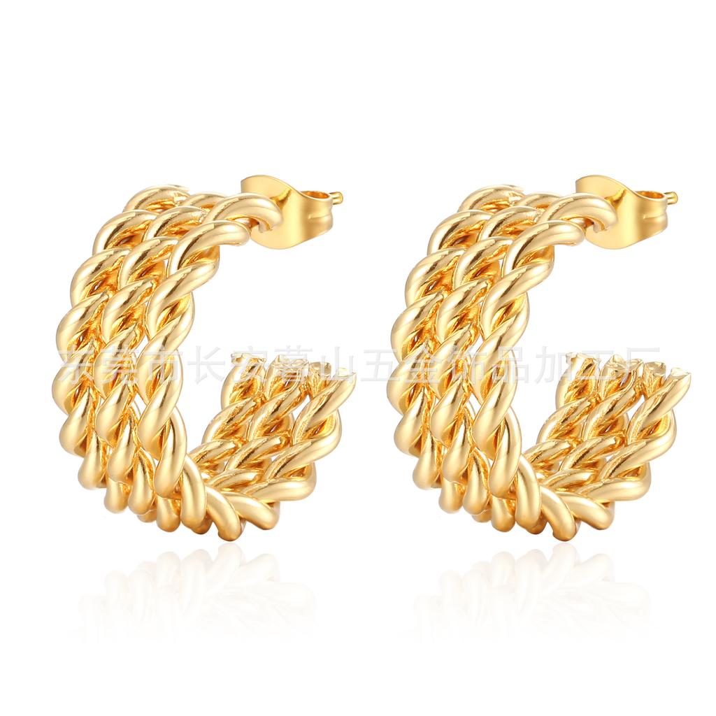 Stainless Steel Twist Wire Earrings Trendy Girl Light Luxury Titanium Steel 18K Gold Earrings