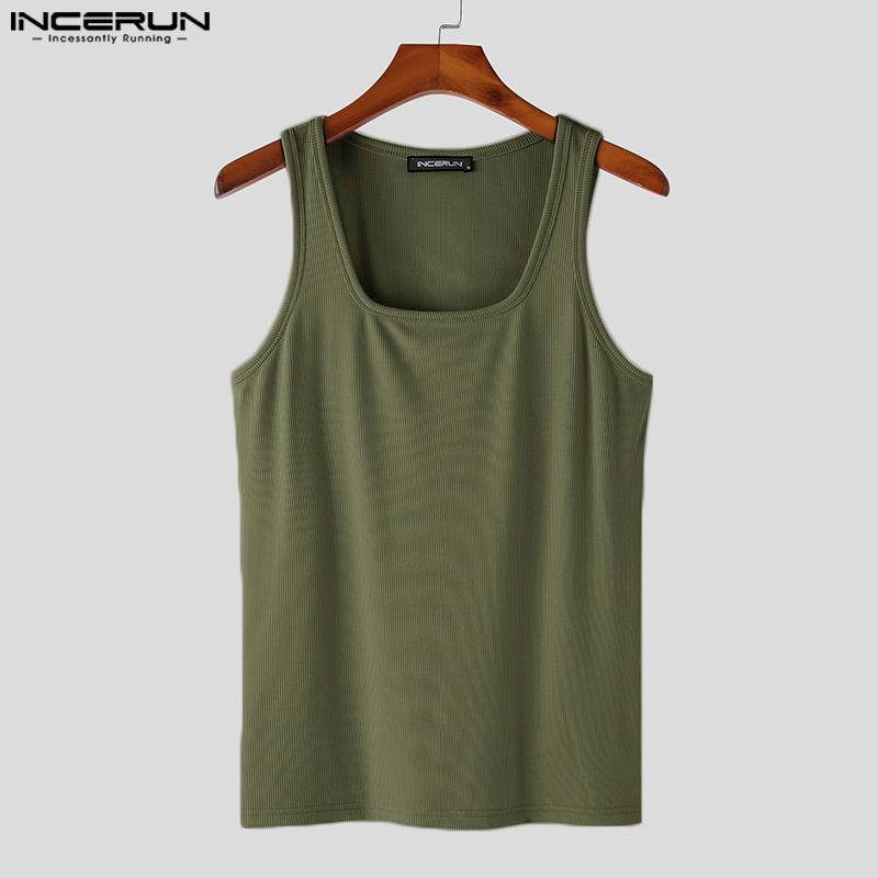 INCERUN Pánské tílko s límcem čtvercového střihu bez rukávů Slim Fit Pinstripe