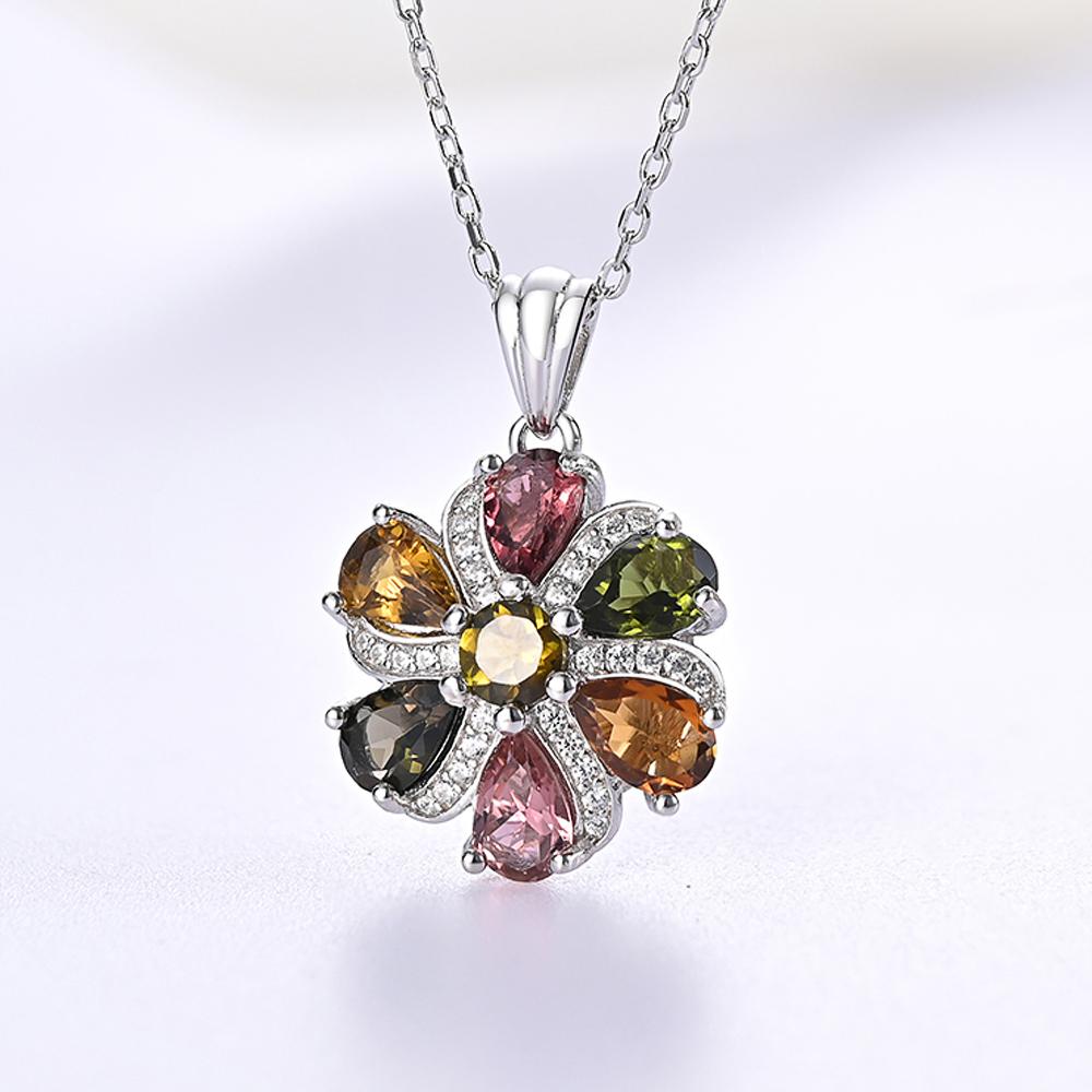 925 Sterling Silver Pendant Necklace Earrings Ring Nautral Colorful Tourmaline Fine Jewelry for Women Nice Gift