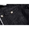 Men's Plus Size Black Denim Jacket with Thick Lambswool Lining