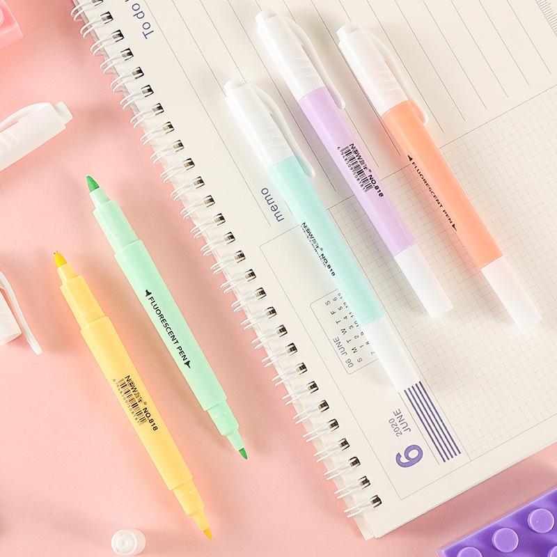 6Pcs/Kit Double Head Fluorescent Highlighter Pen Markers Pastel Drawing Pen for Student School Office Supplies Adorable Stationery