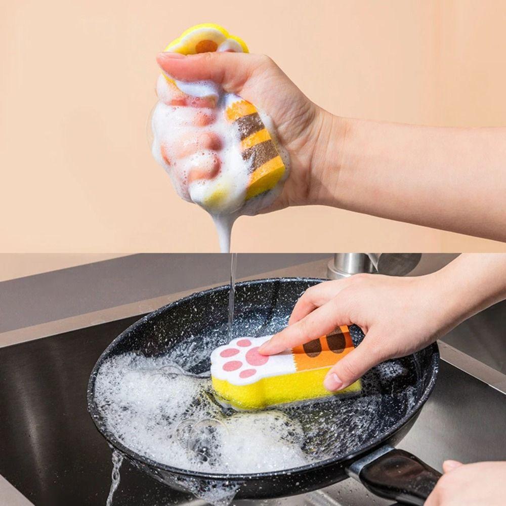 3pcs Thicker Cat Claw Cleaning Sponge Wiping Sponge Sponge Brush Dishwashing Sponge  Cleaning Tool